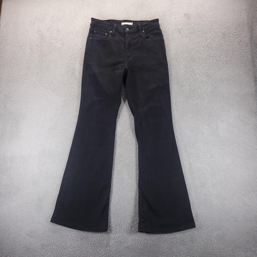 Levis Jeans Womens 29 Black 726 High Rise Flare Dark Wash Stretch Denim